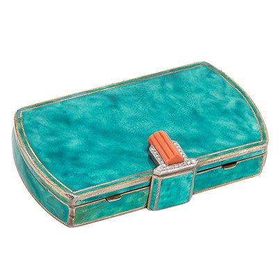 Lot 210 - Silver, Vermeil, Platinum, Lacquer, Carved Coral and Diamond Vanity, France