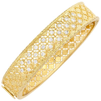 Lot 11 - Gold-Plated White Gold and Diamond Bangle Bracelet