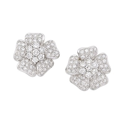 Lot 121 - Pair of Platinum and Diamond Flower Earclips