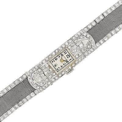 Lot 281 - Platinum and Diamond Mesh Wristwatch