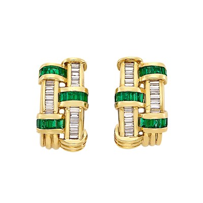 Lot 51 - Pair of Gold, Emerald and Diamond Earclips, Charles Krypell