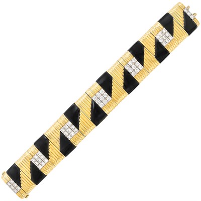 Lot 447 - Gold, Platinum, Black Onyx and Diamond Bracelet