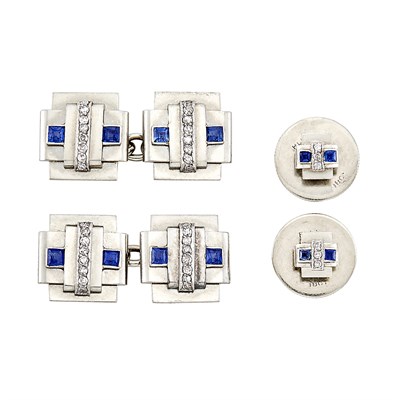 Lot 260 - Art Deco Platinum, White Gold, Diamond and Sapphire Dress Set