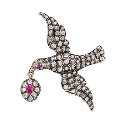 Lot 100 - Georgian Silver, Gold, Diamond and Ruby Bird Pin