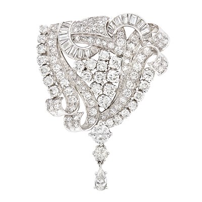 Lot 279 - Platinum and Diamond Pendant-Brooch