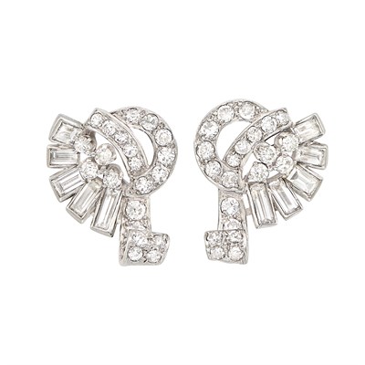 Lot 93 - Pair of Platinum and Diamond Earclips