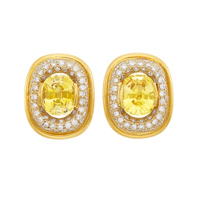 Lot 36 - Pair of Gold, Yellow Sapphire and Diamond Earclips