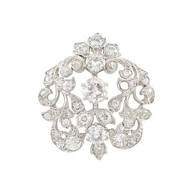 Lot 192 - Belle Epoque Platinum and Diamond Pendant-Brooch