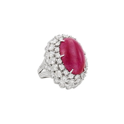 Lot 217 - White Gold, Cabochon Ruby and Diamond Ring