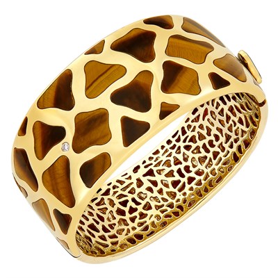 Lot 86 - Gold, Tiger's Eye and Diamond Cuff Bangle Bracelet, Roberto Coin