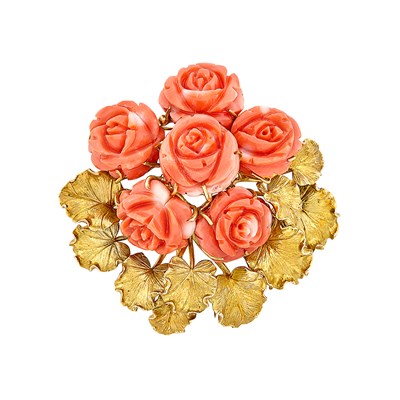 Lot 28 - Gold and Carved Coral Flower Clip-Brooch, David Webb