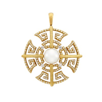 Lot 12 - Gold, South Sea Cultured Pearl and Diamond Pendant, Henry Dunay