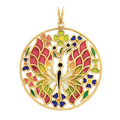 Lot 173 - Gold and Plique-à-Jour Enamel Pendant