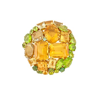 Lot 171 - Gold and Multicolored Stone Clip-Brooch