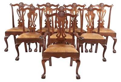 Lot 261 - Set of Eight Chippendale Style Walnut Dining...