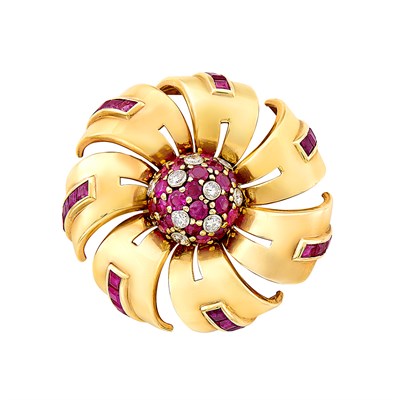 Lot 243 - Gold, Ruby and Diamond Brooch