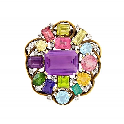 Lot 78 - Gold, Gem-Set and Diamond Clip-Brooch