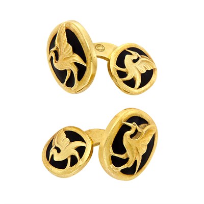 Lot 197 - Pair of Gold and Oxidized Silver Cufflinks, Georg Jensen