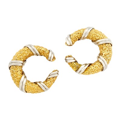 Lot 440 - Pair of Two-Color Gold Hoop Earclips, Van Cleef & Arpels, France