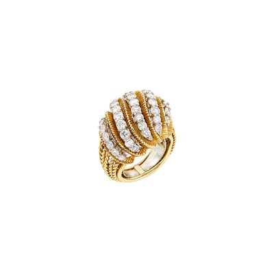 Lot 381 - Gold, Platinum and Diamond Bombé Ring, France