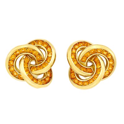 Lot 172 - Pair of Gold and Citrine Earclips