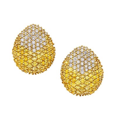 Lot 161 - Pair of Gold, Diamond and Yellow Sapphire Earrings