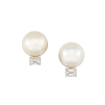 Lot 363 - Pair of Platinum, South Sea Cultured Pearl and Diamond Earclips