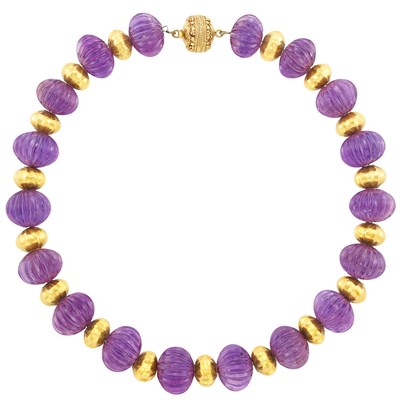 Lot 80 - Gold and Carved Amethyst Bead Necklace
