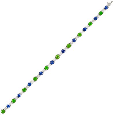 Lot 110 - Platinum, Demantoid Garnet, Sapphire and Diamond Bracelet
