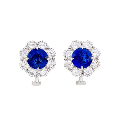 Lot 504 - Pair of Platinum, Sapphire and Diamond Earrings
