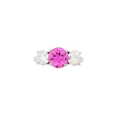 Lot 360 - Platinum, Pink Sapphire and Diamond Ring