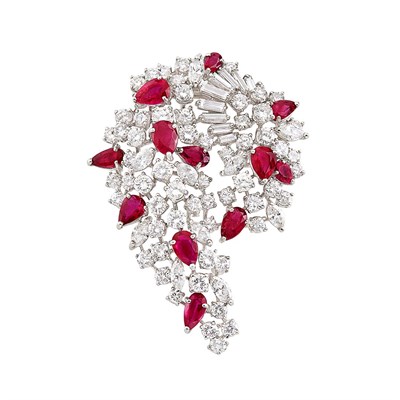 Lot 133 - Platinum, Diamond and Ruby Clip-Brooch