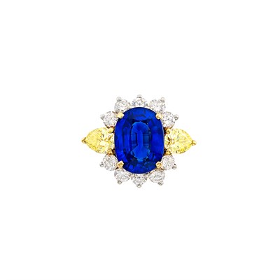 Lot 333 - Gold, Platinum, Sapphire, Diamond and Yellow Diamond Ring