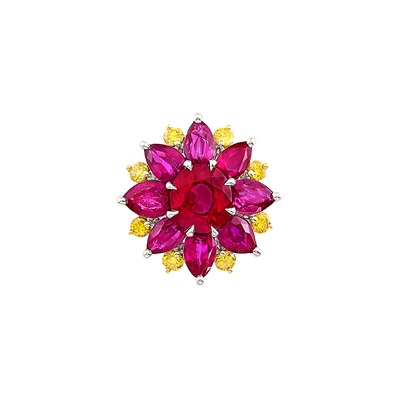 Lot 130 - Platinum, Gold, Ruby and Yellow Diamond Ring