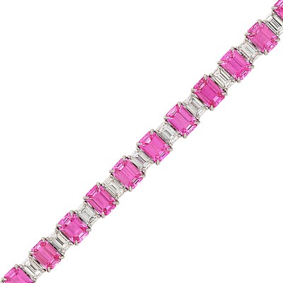Lot 357 - Platinum, Pink Sapphire and Diamond Bracelet