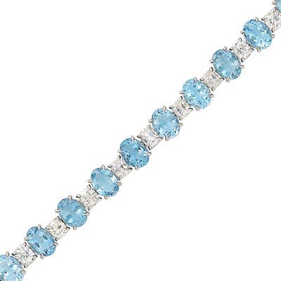 Lot 336 - Platinum, Aquamarine and Diamond Bracelet