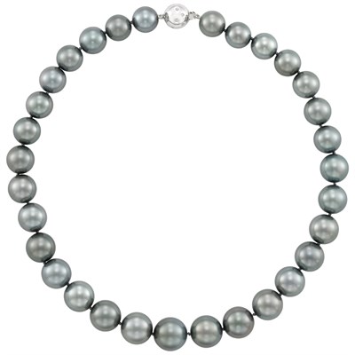Lot 361 - Tahitian Gray Cultured Pearl Necklace with White Gold and Diamond Ball Clasp