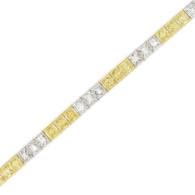 Lot 365 - Platinum, Gold, Yellow Diamond and Diamond Straightline Bracelet