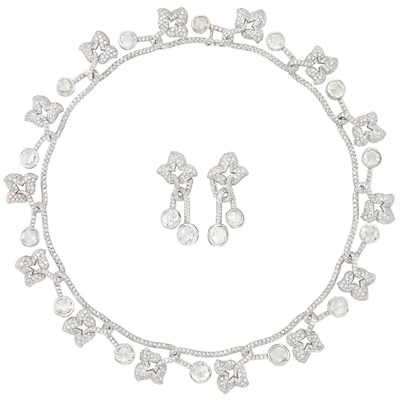 Lot 145 - Platinum and Diamond Necklace and Pair of Pendant-Earclips