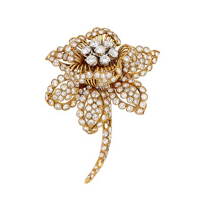 Lot 419 - Gold and Diamond Flower Clip-Brooch, David Webb