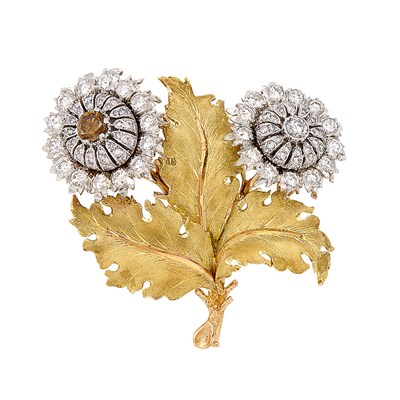 Lot 392 - Two-Color Gold and Diamond Flower Clip-Brooch, Buccellati