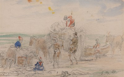 Lot 57 - Eugene Boudin French, 1824-1898 Figures on a...