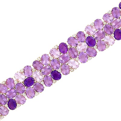 Lot 344 - Wide Gold, Amethyst and White Sapphire Bracelet