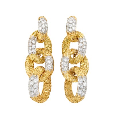 Lot 358 - Pair of Gold, Platinum and Diamond Pendant-Earrings, Van Cleef & Arpels, France