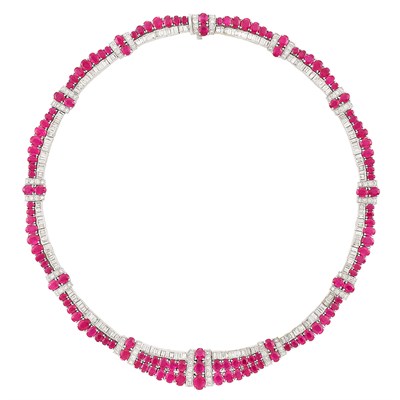 Lot 372 - White Gold, Ruby and Diamond Necklace