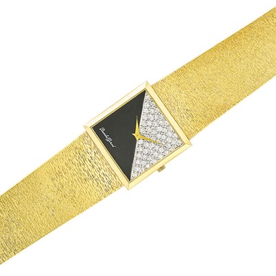 Lot 443 - Gold, Diamond and Black Onyx Wristwatch, Bueche Girod