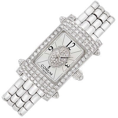 Lot 342 - White Gold and Diamond Wristwatch, Corum