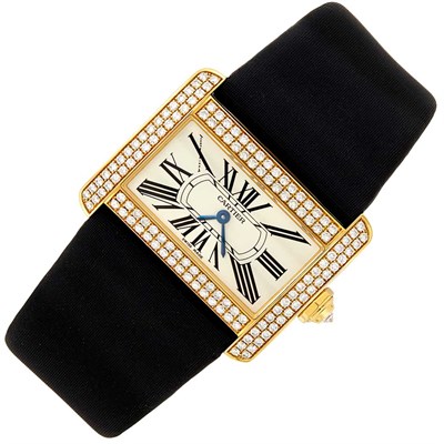 Lot 157 - Gold and Diamond 'Tank Divan' Wristwatch, Cartier