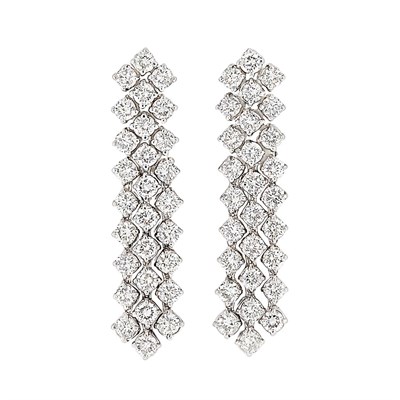 Lot 332 - Pair of White Gold and Diamond Fringe Earrings