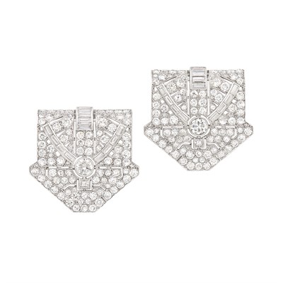 Lot 515 - Pair of Art Deco Platinum and Diamond Clips, France